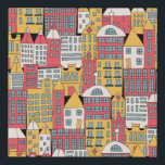 vintage illustration of a city building in the for faux canvas print<br><div class="desc">vintage illustration of a city building in the form of a color seamless pattern. Houses of different shapes. Urban background pattern.</div>