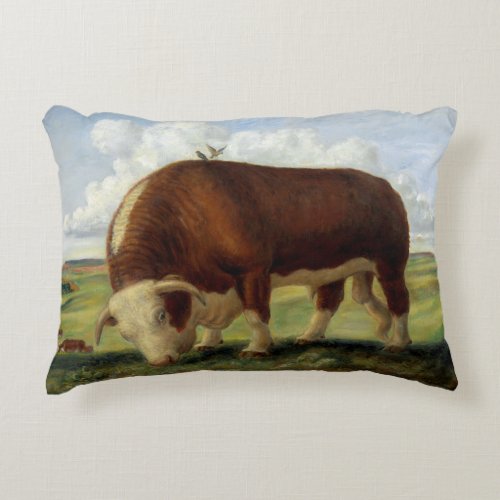 Vintage illustration of a Hereford bull Decorative Pillow