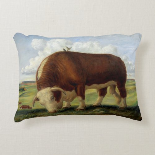 Vintage illustration of a Hereford cow and bull Accent Pillow