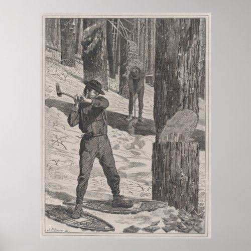 Vintage Illustration of a Lumberjack 1871 Poster