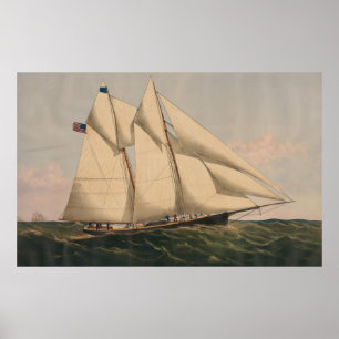 Vintage Illustration of a Schooner Sailboat (1867) Poster