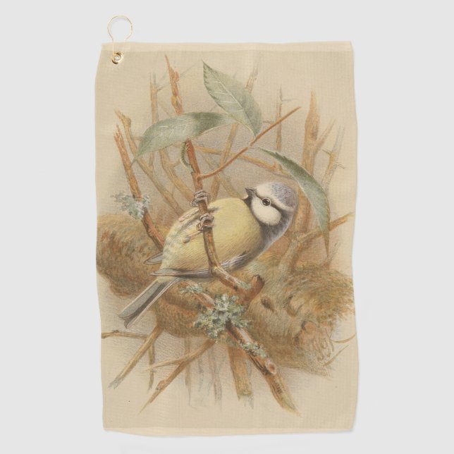 Vintage Illustration of Bluetit Golf Towel (Front)