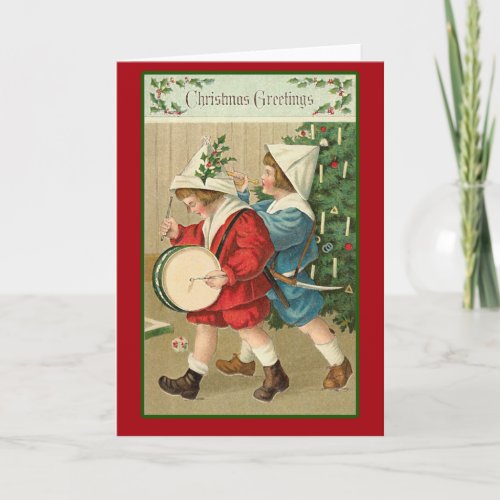 Vintage Illustration of Christmas Morning Holiday Card