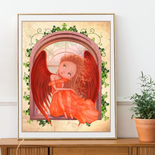 Vintage illustration of cute fairy angel girl poster