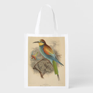 Vintage illustration of European Bee-Eater Grocery Bag