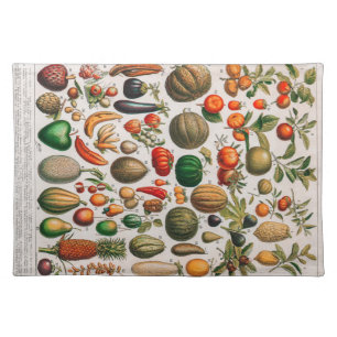 Vintage illustration of fruits and vegetables cloth placemat