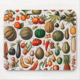 Vintage Illustration of Fruits and Vegetables Mouse Pad