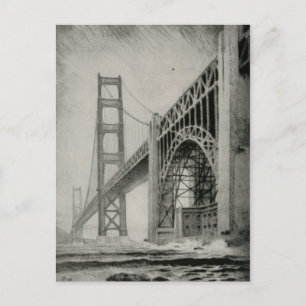 Vintage Illustration of Golden Gate Bridge Postcard