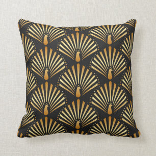 vintage illustration of golden peacock in black ba throw pillow