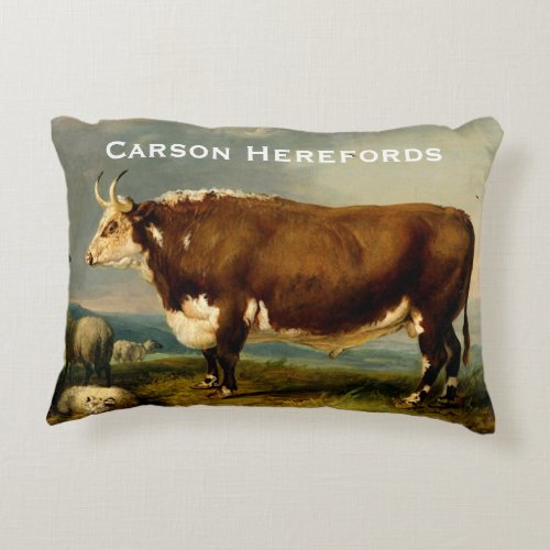 Vintage Illustration of Hereford Bull Accent Pillow