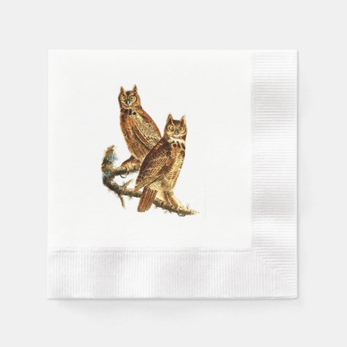 Vintage Illustration of Hoot Horned Owl Pair Napkins