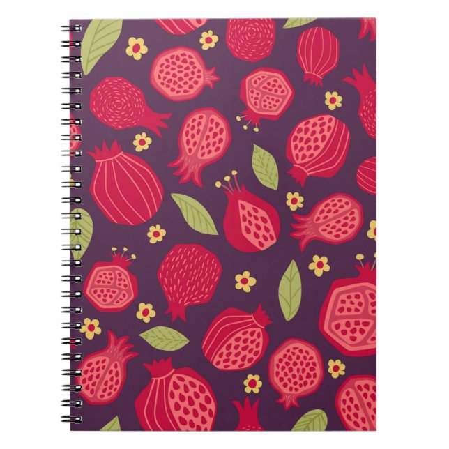 Vintage illustration of juicy pomegranates with le notebook (Front)