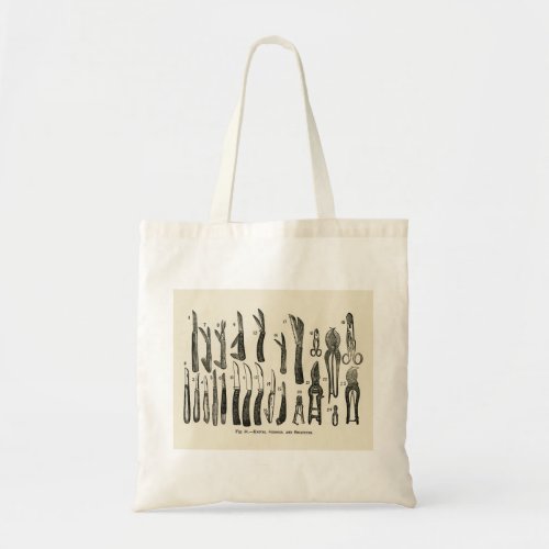 Vintage illustration of knives scissors secateur tote bag