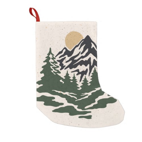 Vintage illustration of mountain landscapemountain small christmas stocking