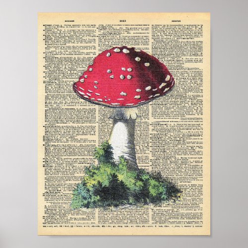Vintage illustration of mushroom dictionary page poster