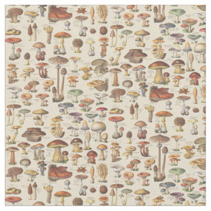 Vintage illustration of mushrooms fabric