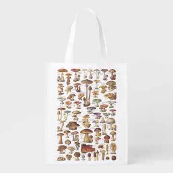 Vintage Illustration Of Mushrooms Reusable Grocery Bag by ThinxShop at Zazzle