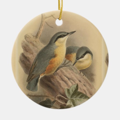 Vintage Illustration of Nuthatch Ceramic Ornament