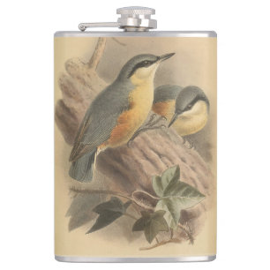 Vintage Illustration of Nuthatch Flask