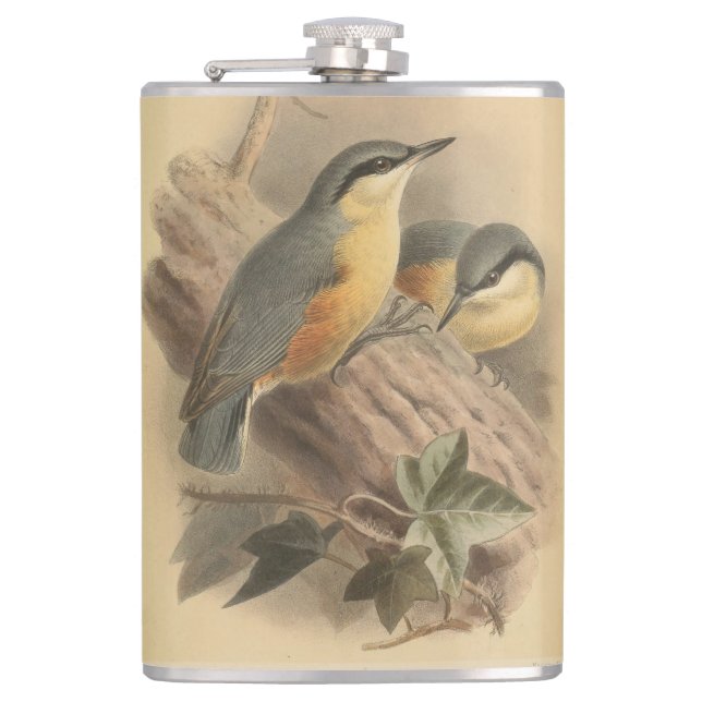 Vintage Illustration of Nuthatch Flask (Front)