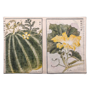 Vintage illustration of pumpkin, leaves and flower cloth placemat