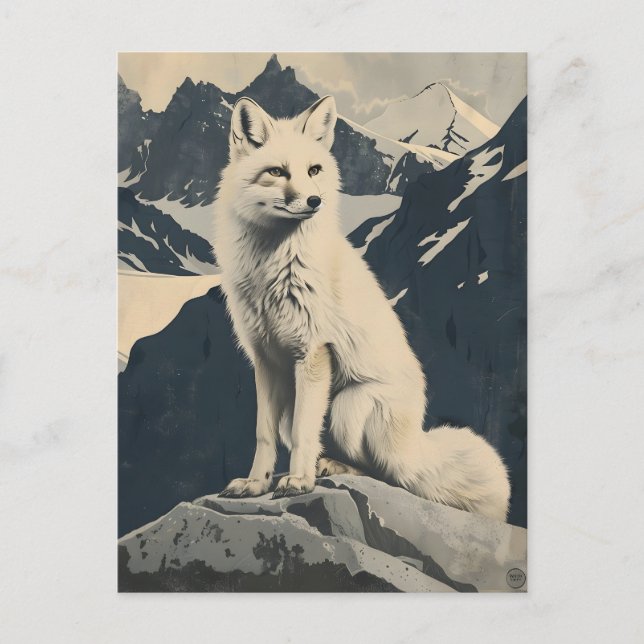 Vintage Illustration of the Arctic Fox Postcard (Front)