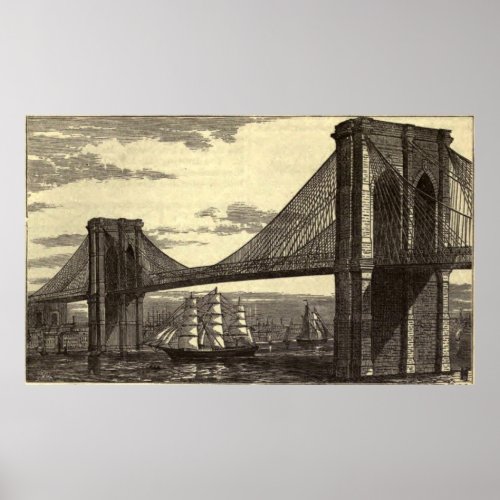 Vintage Illustration of The Brooklyn Bridge 1879 Poster
