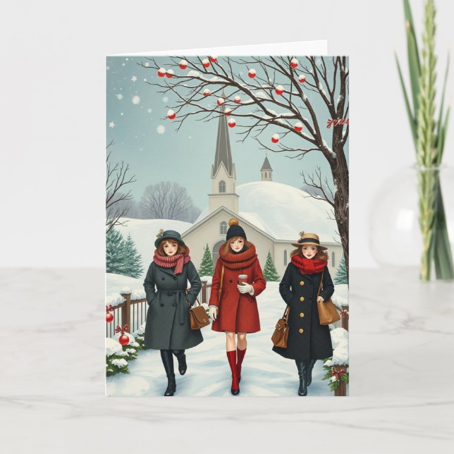 Vintage Illustration People coming from Church Card (Front)