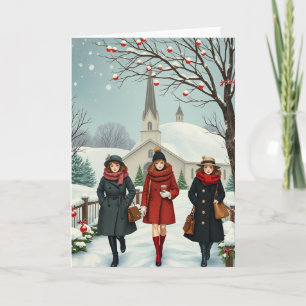 Vintage Illustration People coming from Church Card