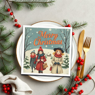 Vintage Illustration People going to Church Napkins