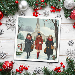 Vintage Illustration People going to Church Napkins