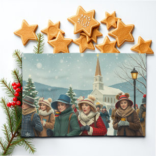 Vintage Illustration People leaving Church Kitchen Towel