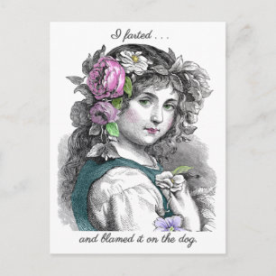 Vintage Illustration Pretty Girl Farts Funny Postcard