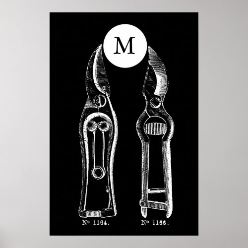 VINTAGE ILLUSTRATION Pruners Monogram B Poster