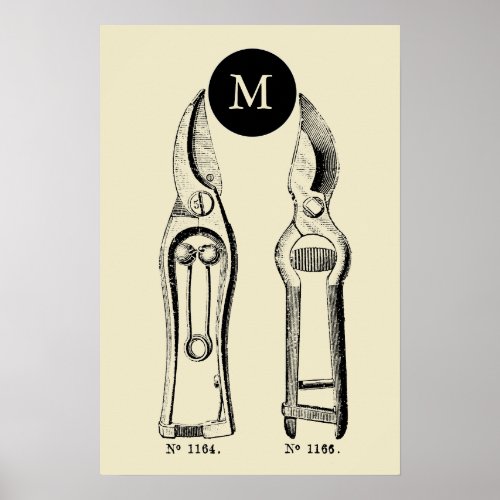 VINTAGE ILLUSTRATION Pruners Monogram Poster