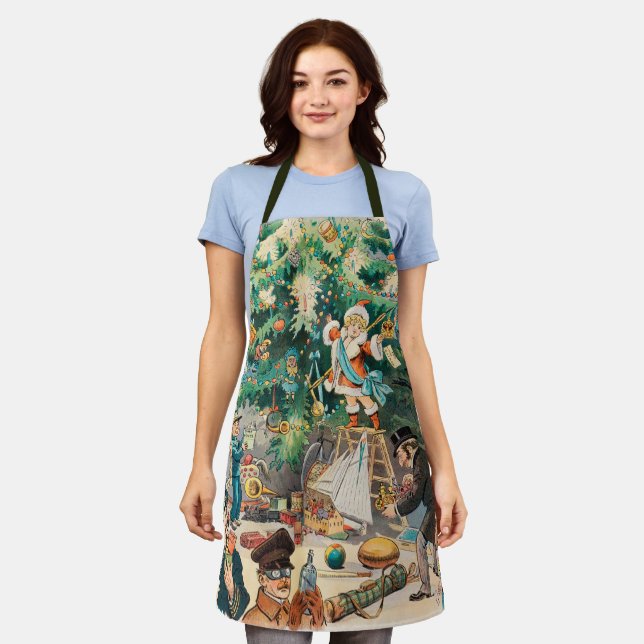 Vintage Illustration Puck's Christmas Tree, 1902 Apron (Worn)