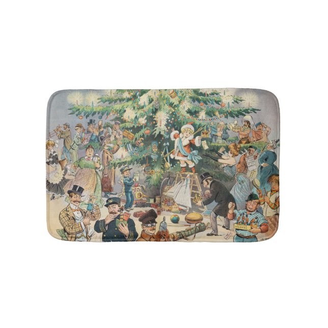 Vintage Illustration Puck's Christmas Tree, 1902 Bath Mat (Front)