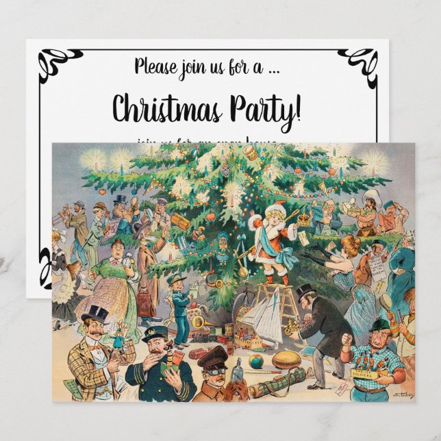 Vintage Illustration Puck's Christmas Tree, 1902 Invitation (Front/Back)
