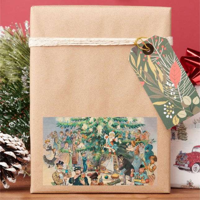 Vintage Illustration Puck's Christmas Tree, 1902 Rectangular Sticker (Holiday)