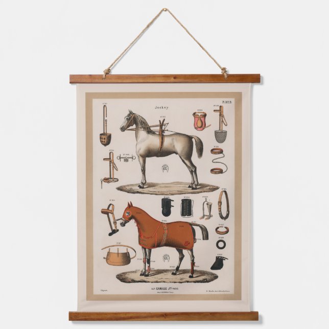 Vintage Illustration Race Horse Equestrian  Hanging Tapestry (Front)