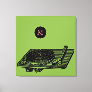 Vintage Illustration Record player DJ Monogram C Canvas Print