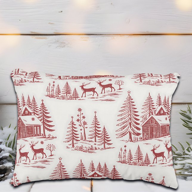 Vintage Illustration Reindeer and Houses Winter Accent Pillow (Creator Uploaded)