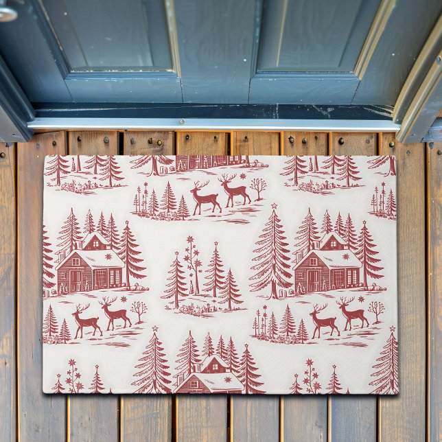 Vintage Illustration Reindeer and Houses Winter Doormat (Creator Uploaded)