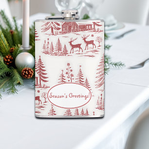 Vintage Illustration Reindeer and Houses Winter Flask