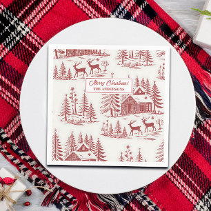 Vintage Illustration Reindeer and Houses Winter Napkins