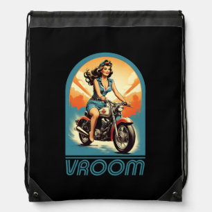 Vintage Illustration - Retro 60s Biker Girl Drawstring Bag