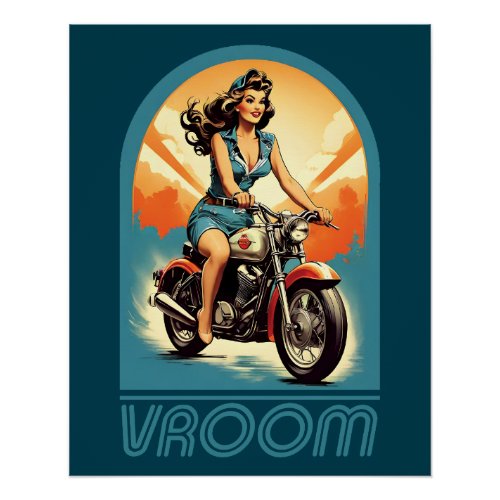 Vintage Illustration _ Retro 60s Biker Girl Poster