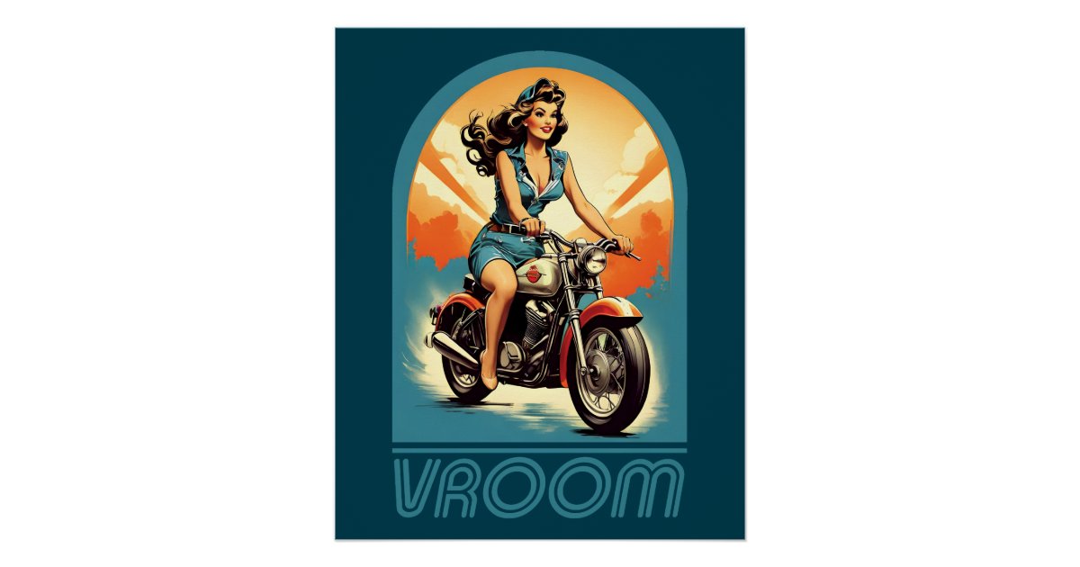 Vintage Illustration - Retro 60s Biker Girl Poster | Zazzle