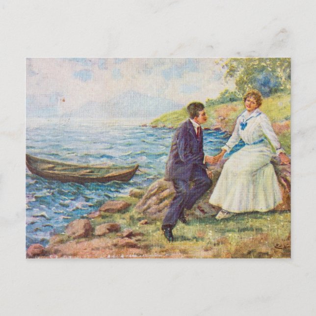 Vintage Illustration Romantic Couple Postcard (Front)