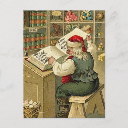 Vintage Illustration Santa with his Book V2 Holiday Postcard
